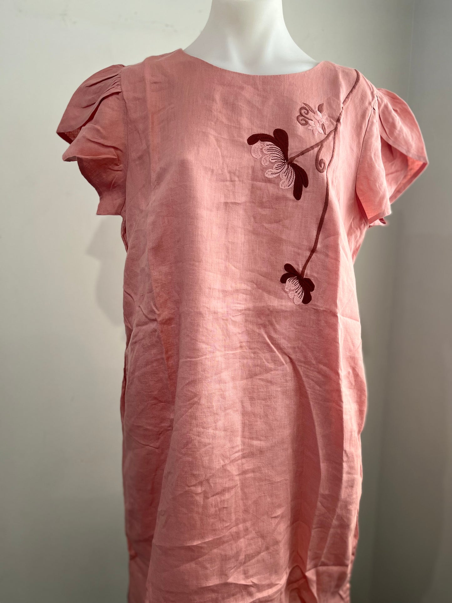 Linen Embellished Dress, with flutter sleeve